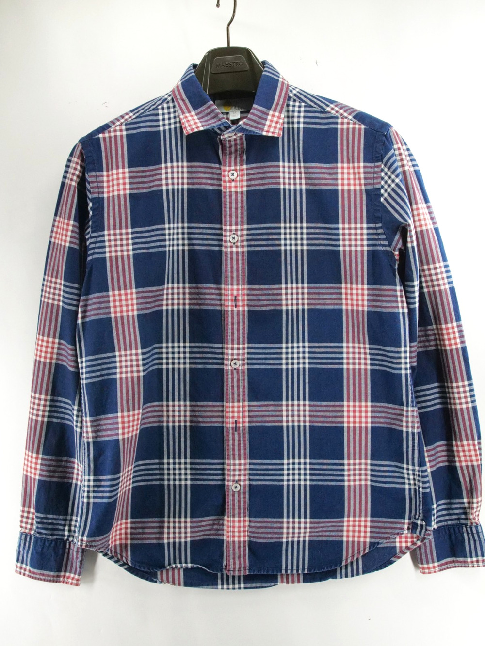 Boden Shirt Mens Large Slim Fit Button Up Long Sleeve Madras-style Plaid Blue